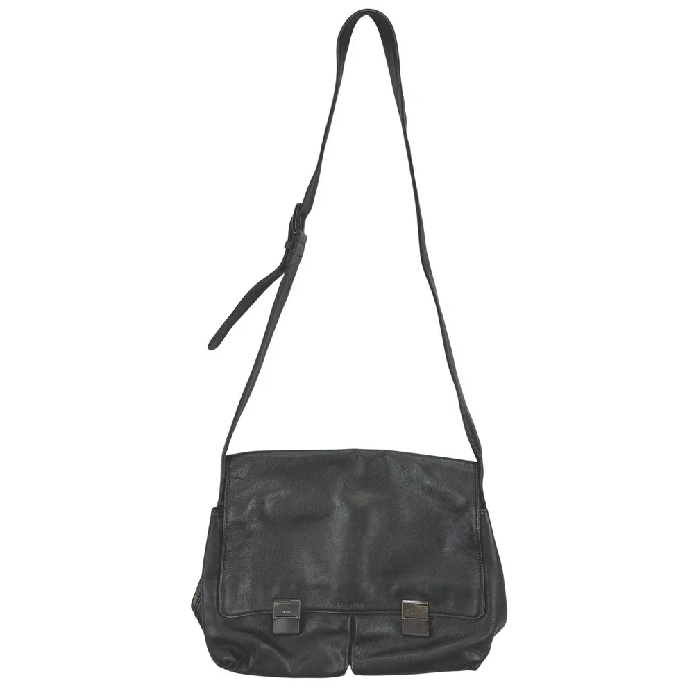 Prada Messenger Bag Men's OS Black Leather Crossbody Italian Designer Luxury